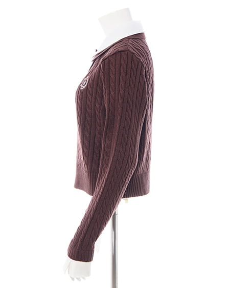 INGNI(イング) ダブルカラーケーブルポロニット ブラウン/オフホワイト