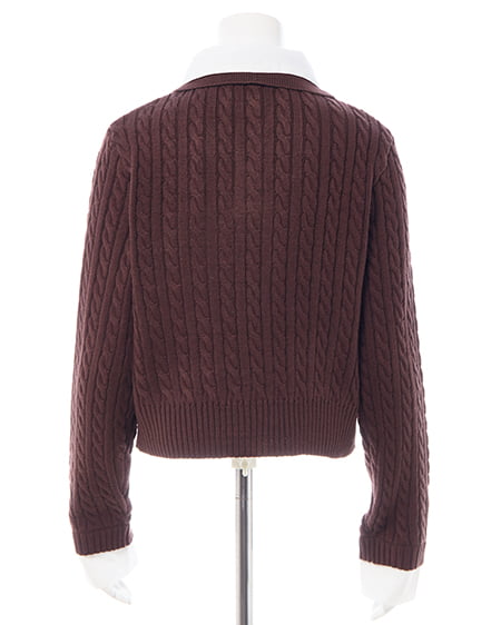 INGNI(イング) ダブルカラーケーブルポロニット ブラウン/オフホワイト