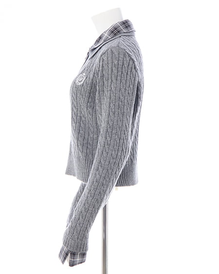 INGNI(イング) ダブルカラーチェック柄シャツドッキングポロニット グレー/クロ