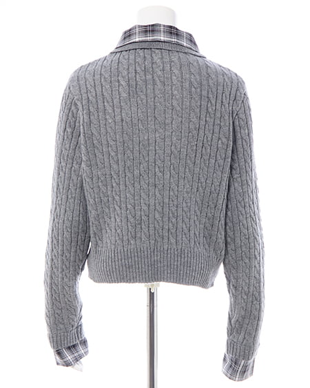 INGNI(イング) ダブルカラーチェック柄シャツドッキングポロニット グレー/クロ