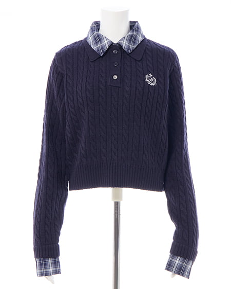 INGNI（イング） ダブルカラーチェック柄シャツドッキングポロニット ｺﾝ/ｺﾝ