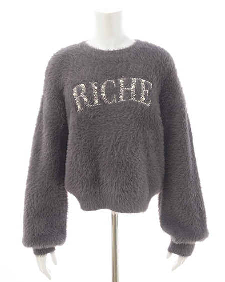 INGNI(イング) パールビジューロゴフェザーニット チャコールグレー