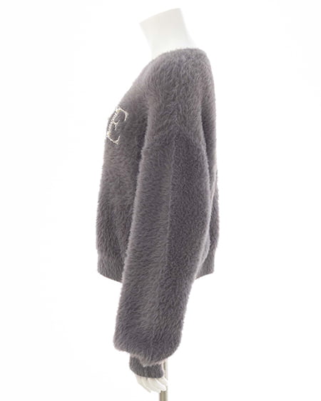 INGNI(イング) パールビジューロゴフェザーニット チャコールグレー