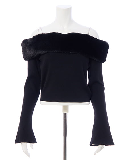 INGNI（イング） 2Wayエコファーオフショルニット ｸﾛ