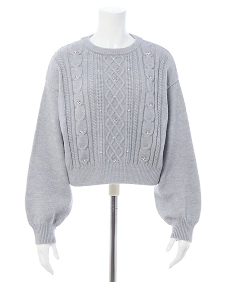 INGNI（イング） ビジューパール付きもちもちケーブルニット ｸﾞﾚｰ