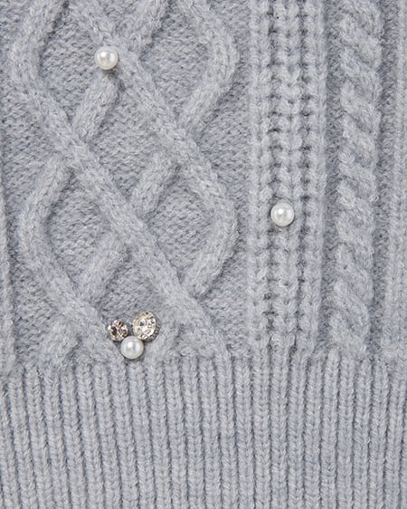 INGNI（イング） ビジューパール付きもちもちケーブルニット ｸﾞﾚｰ