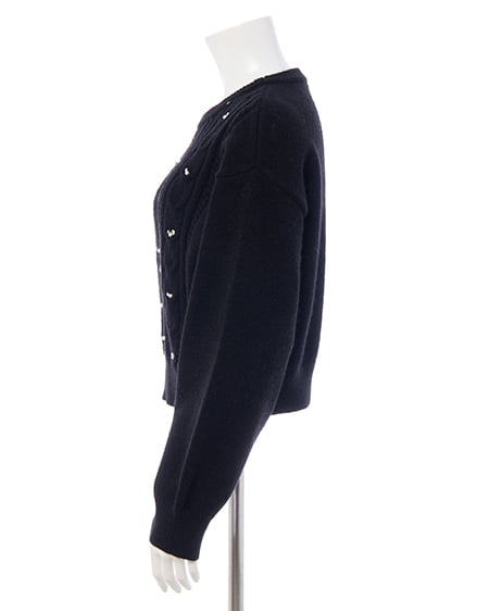 INGNI(イング) ビジューパール付きもちもちケーブルニット クロ