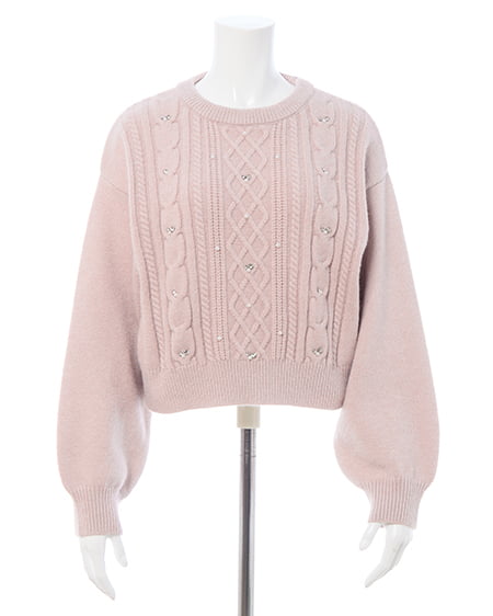 INGNI(イング) ビジューパール付きもちもちケーブルニット ピンク