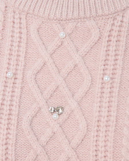 INGNI(イング) ビジューパール付きもちもちケーブルニット ピンク