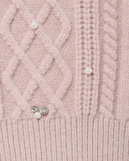 INGNI(イング) ビジューパール付きもちもちケーブルニット ピンク