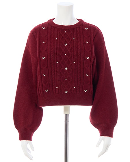 INGNI（イング） ビジューパール付きもちもちケーブルニット ﾎﾞﾙﾄﾞｰ