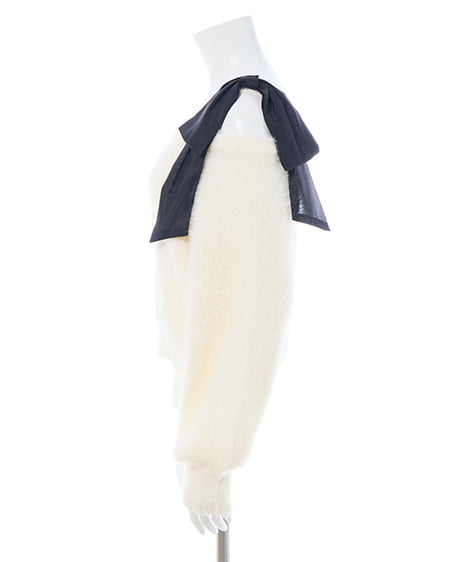 INGNI（イング） 肩リボンワンショルフェザーニット ｵﾌﾎﾜｲﾄ/ｸﾛ