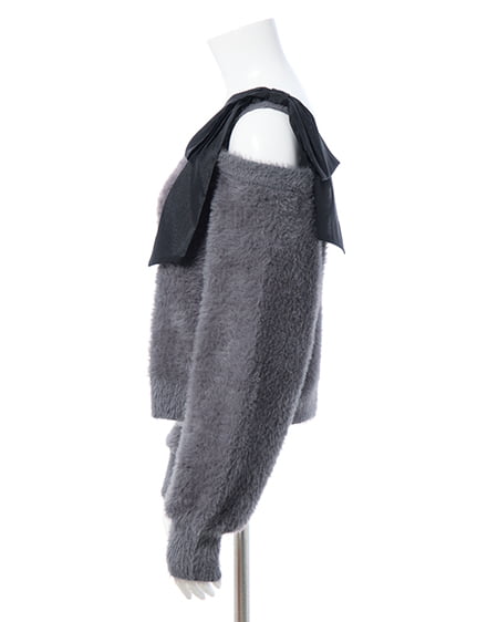 INGNI（イング） 肩リボンワンショルフェザーニット ｸﾞﾚｰ/ｸﾛ