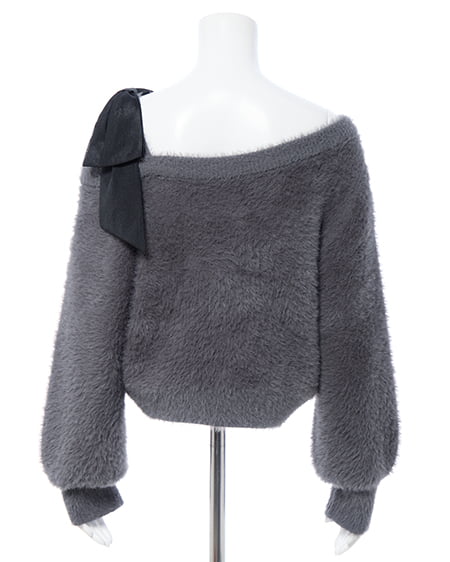 INGNI（イング） 肩リボンワンショルフェザーニット ｸﾞﾚｰ/ｸﾛ