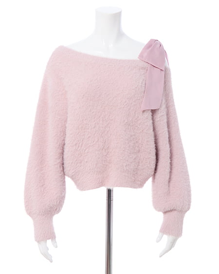 INGNI（イング） 肩リボンワンショルフェザーニット ﾋﾟﾝｸ/ﾋﾟﾝｸ