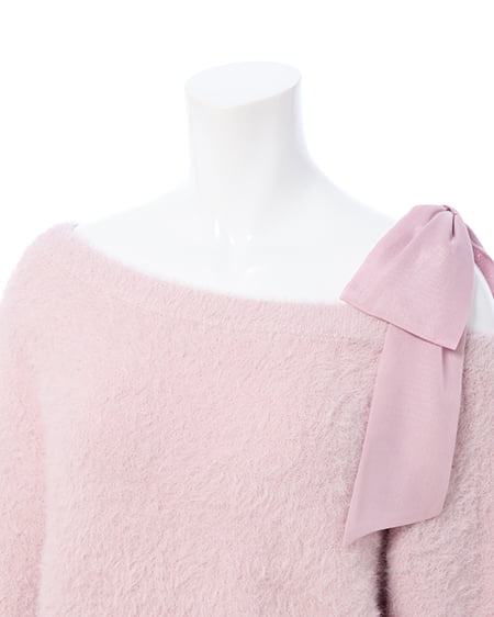 INGNI（イング） 肩リボンワンショルフェザーニット ﾋﾟﾝｸ/ﾋﾟﾝｸ