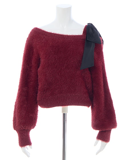 INGNI（イング） 肩リボンワンショルフェザーニット ﾎﾞﾙﾄﾞｰ/ｸﾛ