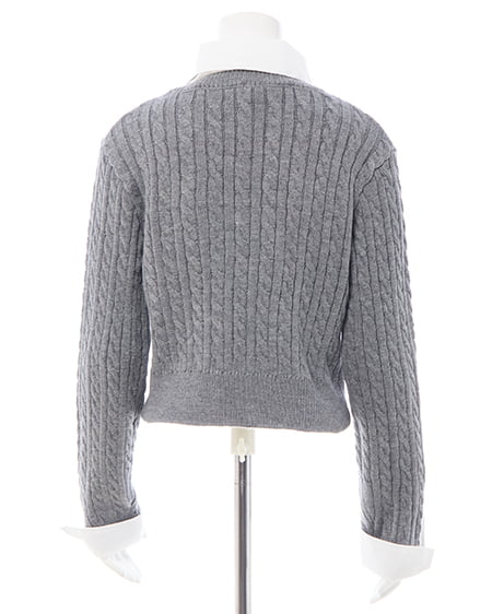 INGNI（イング） ボウタイシャツドッキングケーブルニット ｸﾞﾚｰ/ｵﾌﾎﾜｲﾄ