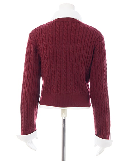 INGNI(イング) ボウタイシャツドッキングケーブルニット ボルドー/オフホワイト