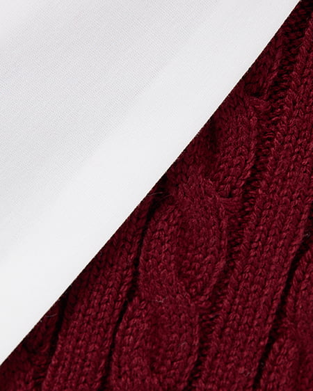 INGNI(イング) ボウタイシャツドッキングケーブルニット ボルドー/オフホワイト