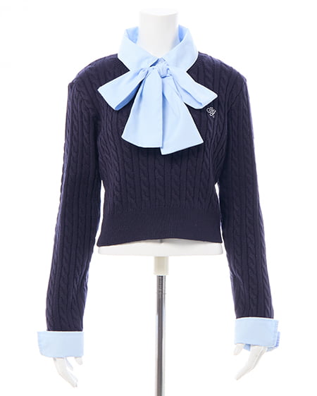 INGNI（イング） ボウタイシャツドッキングケーブルニット ｺﾝ/ﾌﾞﾙｰ
