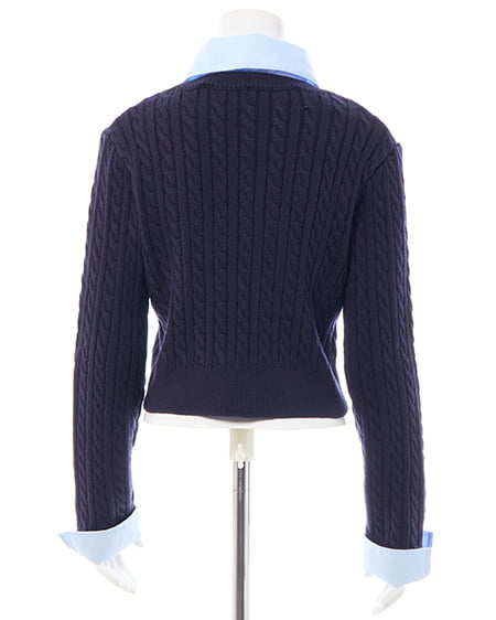 INGNI（イング） ボウタイシャツドッキングケーブルニット ｺﾝ/ﾌﾞﾙｰ