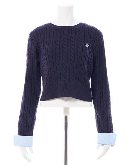 INGNI（イング） ボウタイシャツドッキングケーブルニット ｺﾝ/ﾌﾞﾙｰ