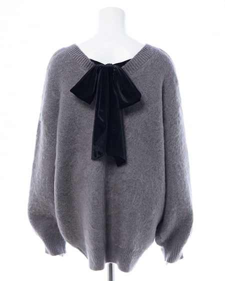 INGNI（イング） バックベロアリボンシャギーチュニックニット ﾁｬｺｰﾙｸﾞﾚｰ