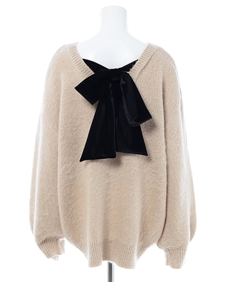 INGNI（イング） バックベロアリボンシャギーチュニックニット ﾍﾞｰｼﾞｭ