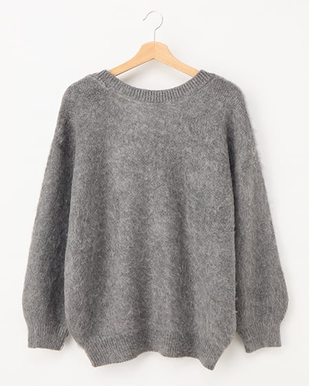 バックベロアリボンシャギーチュニックニット