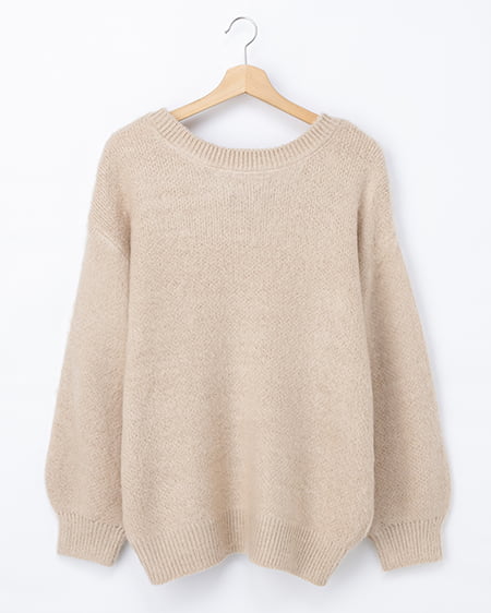 バックベロアリボンシャギーチュニックニット