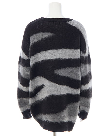 INGNI(イング) マーブル柄シャギーニット クロ/グレー