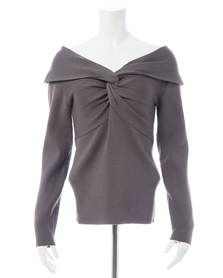 INGNI（イング） フロントツイストオフショルニット ﾁｬｺｰﾙｸﾞﾚｰ