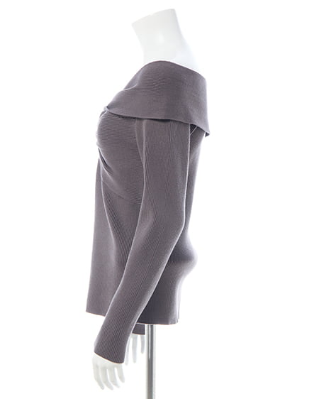 INGNI（イング） フロントツイストオフショルニット ﾁｬｺｰﾙｸﾞﾚｰ