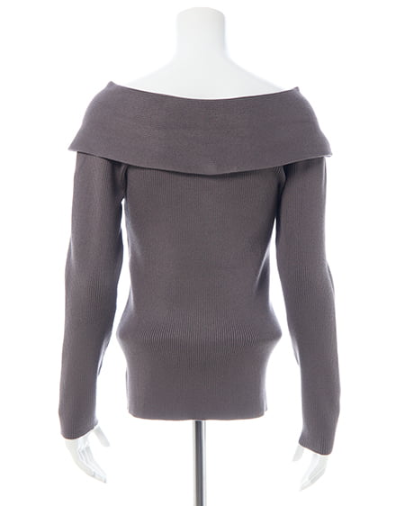 INGNI（イング） フロントツイストオフショルニット ﾁｬｺｰﾙｸﾞﾚｰ