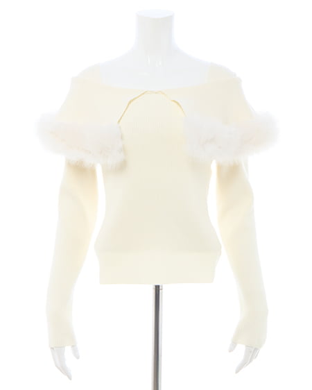 INGNI(イング) フェイクファー付ケープオフショルニット アイボリー