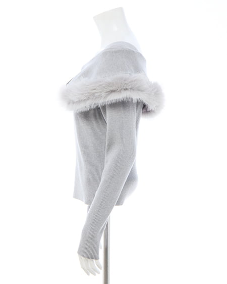 INGNI(イング) フェイクファー付ケープオフショルニット グレー