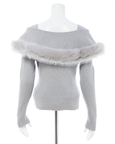 INGNI(イング) フェイクファー付ケープオフショルニット グレー