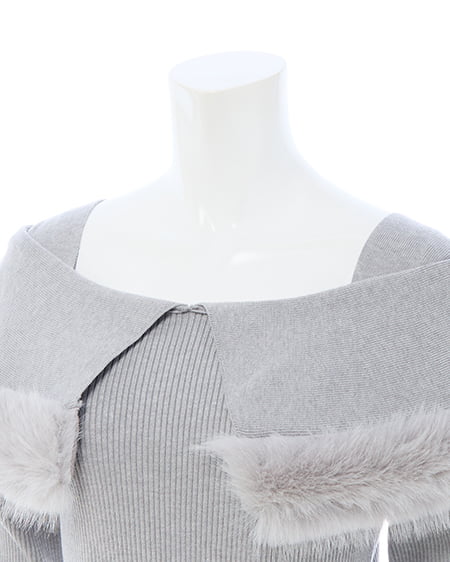 INGNI(イング) フェイクファー付ケープオフショルニット グレー