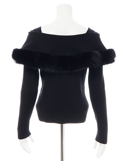 INGNI(イング) フェイクファー付ケープオフショルニット クロ