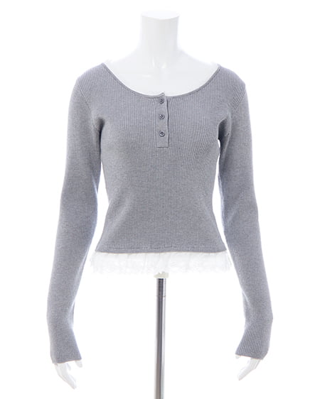 INGNI（イング） フリルレース付ヘンリーネックニット ｸﾞﾚｰ