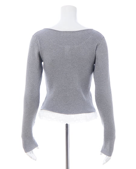 INGNI（イング） フリルレース付ヘンリーネックニット ｸﾞﾚｰ