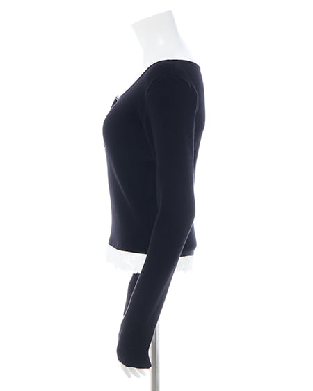 INGNI（イング） フリルレース付ヘンリーネックニット ｸﾛ