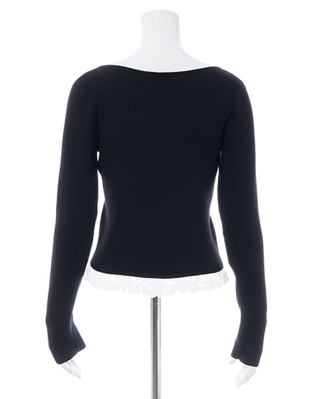 INGNI（イング） フリルレース付ヘンリーネックニット ｸﾛ