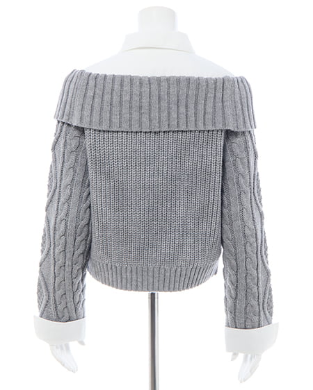 INGNI（イング） シャツレイヤード風ケーブルオフショルニット ｸﾞﾚｰ/ｵﾌﾎﾜｲﾄ