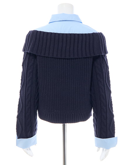 INGNI（イング） シャツレイヤード風ケーブルオフショルニット ｺﾝ/ﾌﾞﾙｰ