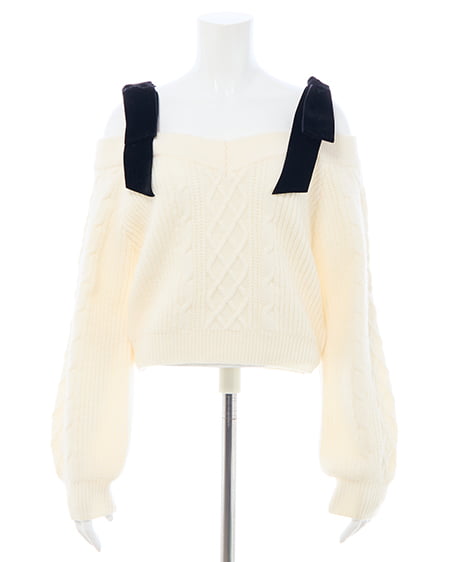 INGNI（イング） 2Wayベロアリボンオフショルケーブルニット ｱｲﾎﾞﾘｰ