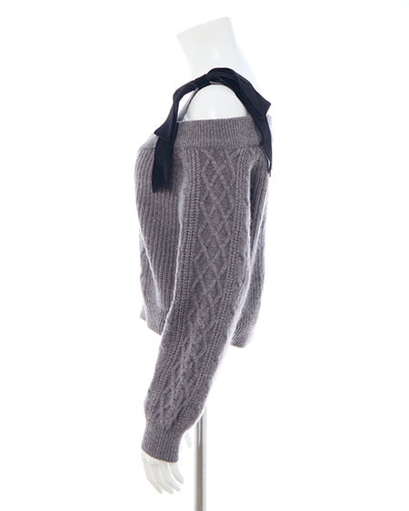 INGNI（イング） 2Wayベロアリボンオフショルケーブルニット ﾁｬｺｰﾙｸﾞﾚｰ