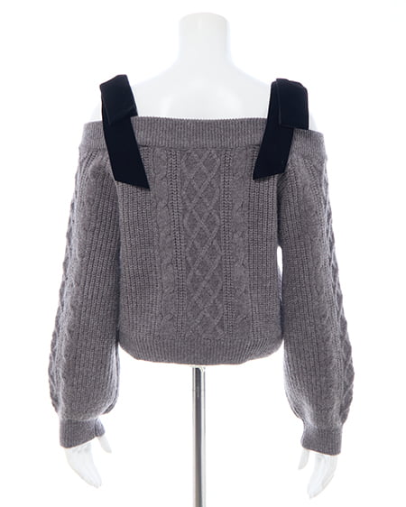 INGNI（イング） 2Wayベロアリボンオフショルケーブルニット ﾁｬｺｰﾙｸﾞﾚｰ