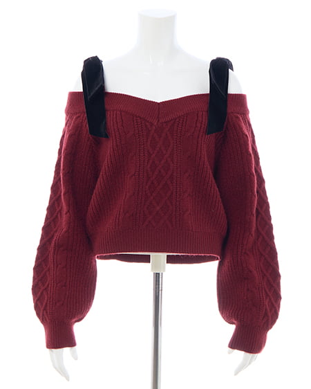 INGNI（イング） 2Wayベロアリボンオフショルケーブルニット ﾎﾞﾙﾄﾞｰ